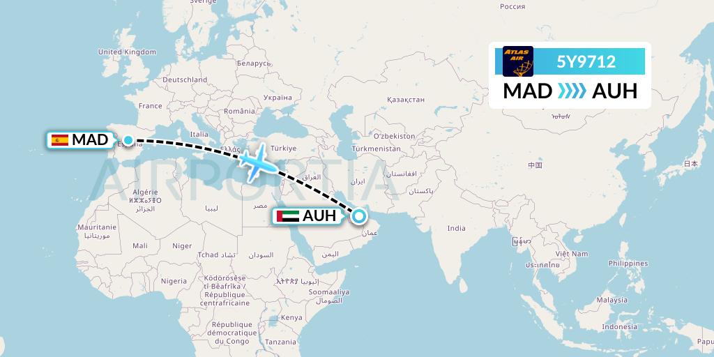 5Y9712 Atlas Air Flight Map: Madrid to Abu Dhabi