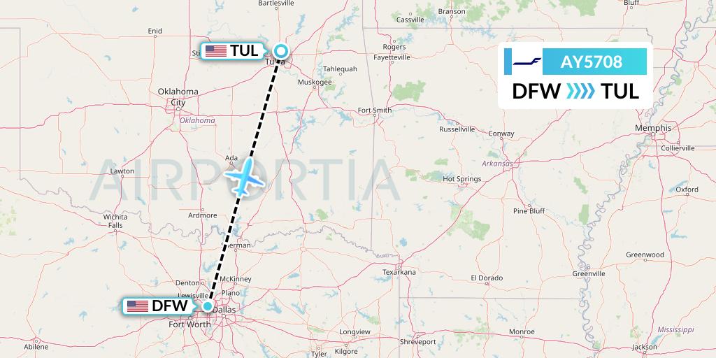AY5708 Finnair Flight Map: Dallas to Tulsa