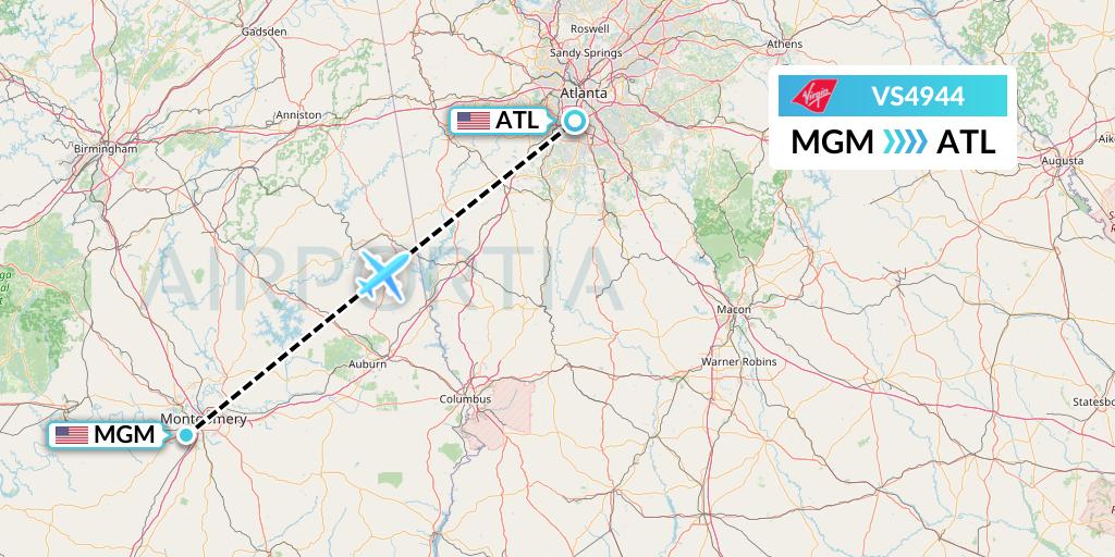 VS4944 Virgin Atlantic Airways Flight Map: Montgomery to Atlanta