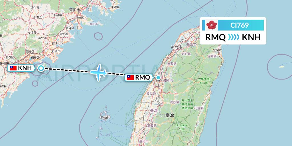 CI769 China Airlines Flight Map: Taichung to Kinmen