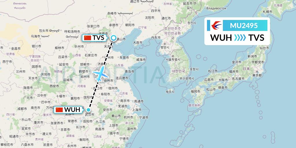 MU2495 China Eastern Airlines Flight Map: Wuhan to Tangshan