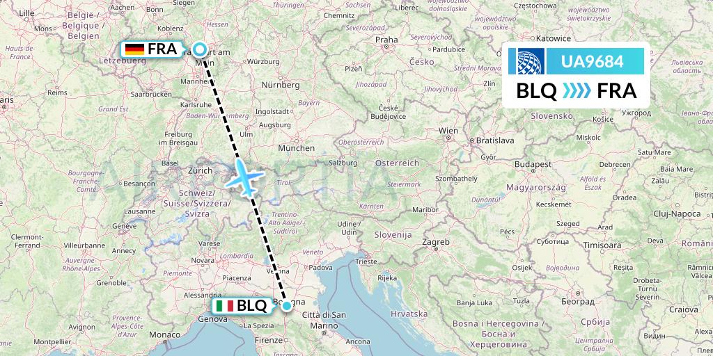 UA9684 United Airlines Flight Map: Bologna to Frankfurt