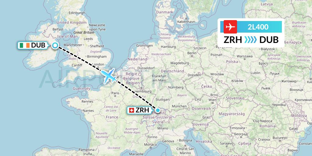 2L400 Helvetic Airways Flight Map: Zurich to Dublin