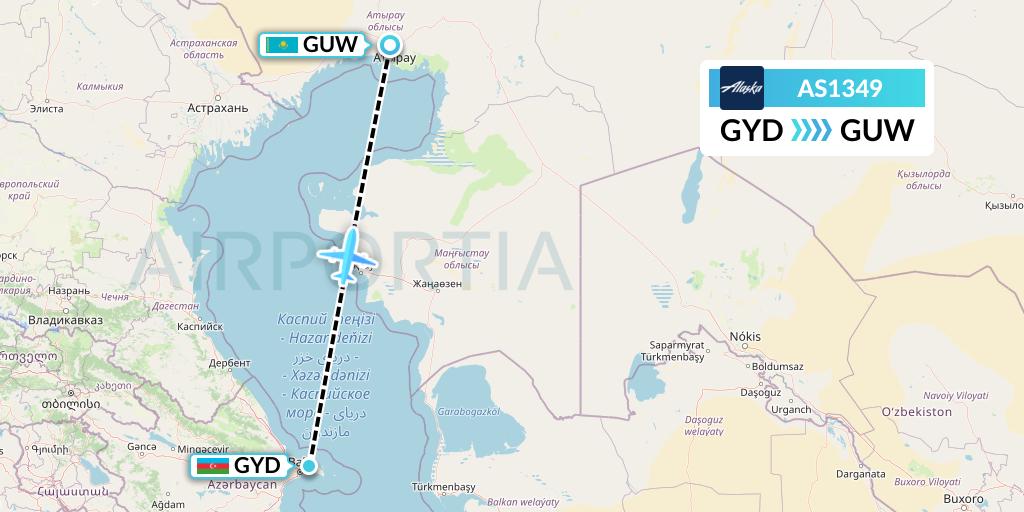 AS1349 Alaska Airlines Flight Map: Baku to Atyrau
