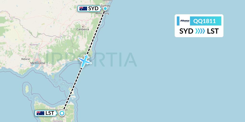 QQ1811 Alliance Airlines Flight Map: Sydney to Launceston