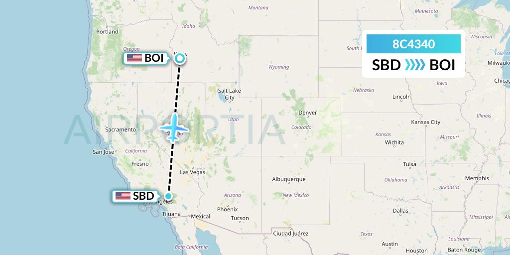 8C4340 Air Transport International Flight Map: San Bernardino to Boise