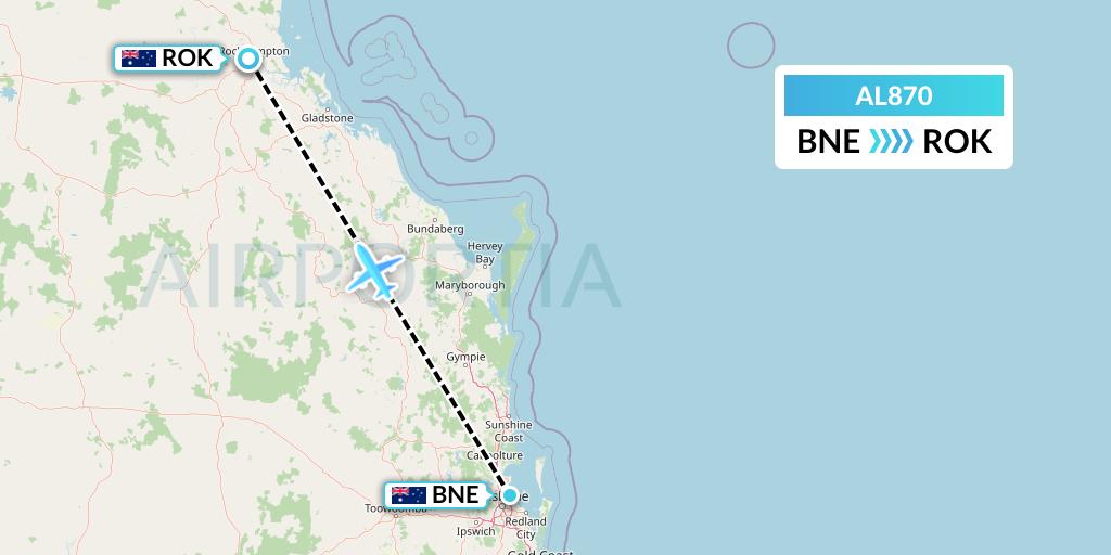 AL870 Air Leisure Flight Map: Brisbane to Rockhampton