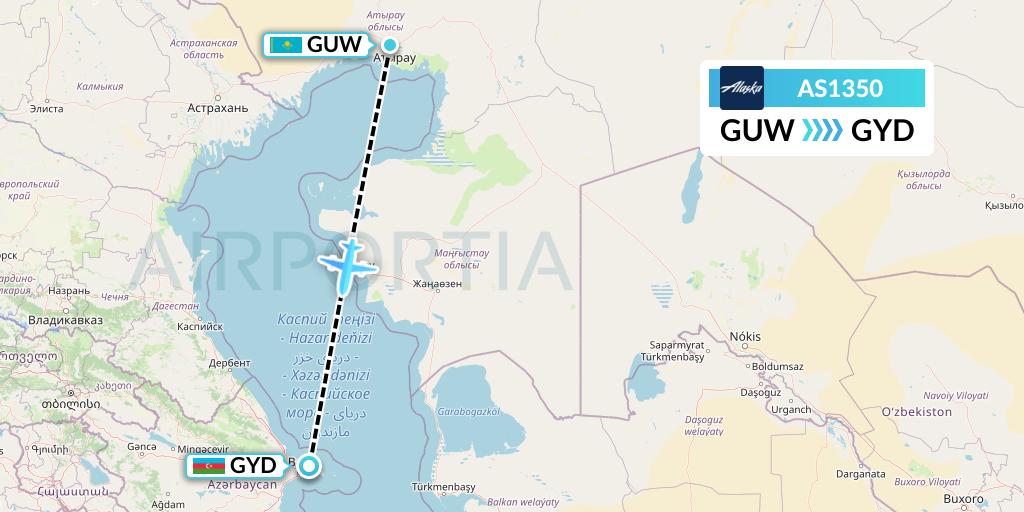 AS1350 Alaska Airlines Flight Map: Atyrau to Baku