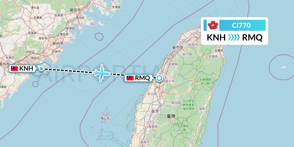 CI770 China Airlines Flight Map: Kinmen to Taichung