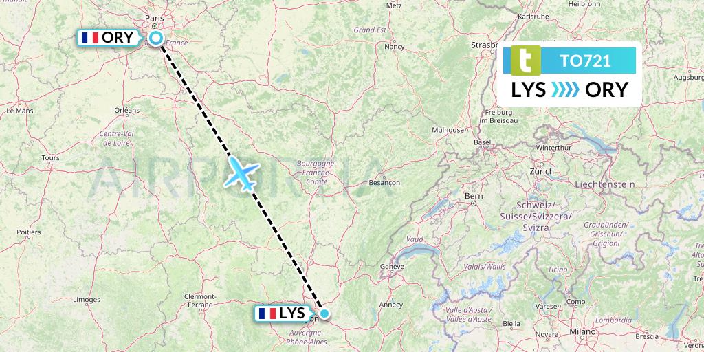 TO721 Transavia France Flight Map: Lyon to Paris