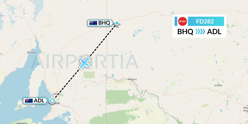 FD282 Thai AirAsia Flight Map: Broken Hill to Adelaide
