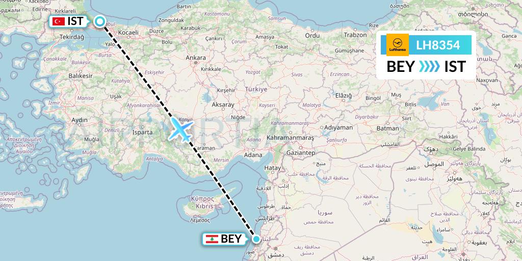 LH8354 Lufthansa Flight Map: Beirut to Istanbul