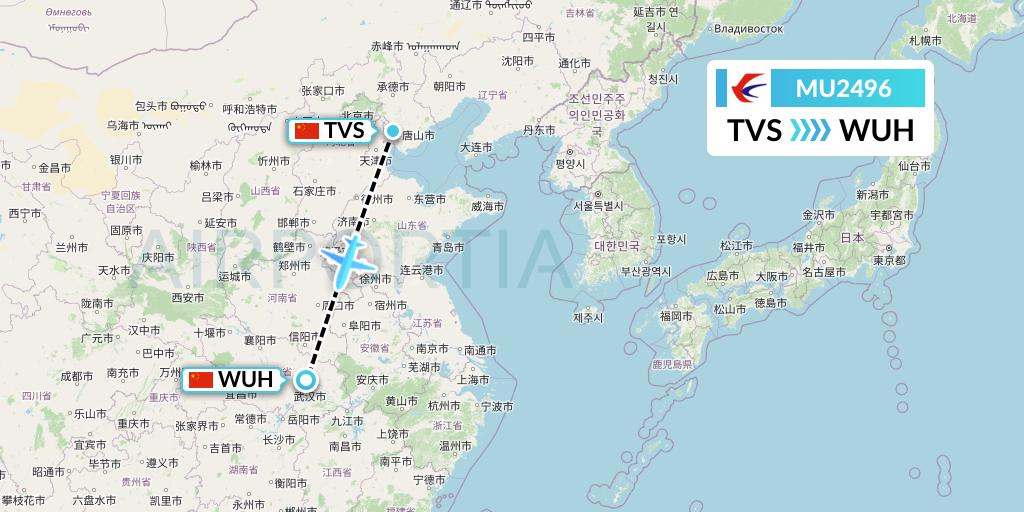 MU2496 China Eastern Airlines Flight Map: Tangshan to Wuhan
