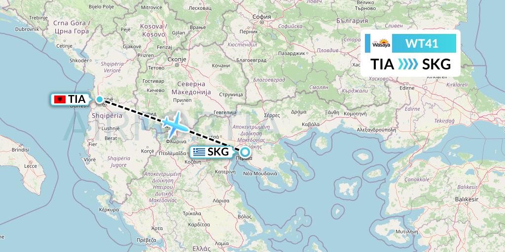 WT41 Swiftair Flight Map: Tirana to Thessaloniki