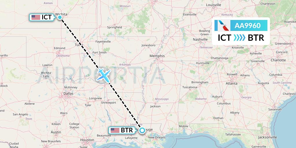 AA9960 American Airlines Flight Map: Wichita to Baton Rouge