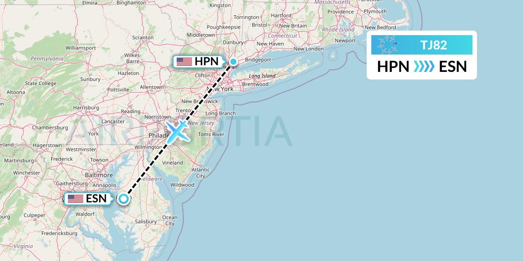 TJ82 Tradewind Aviation Flight Map: White Plains to Easton