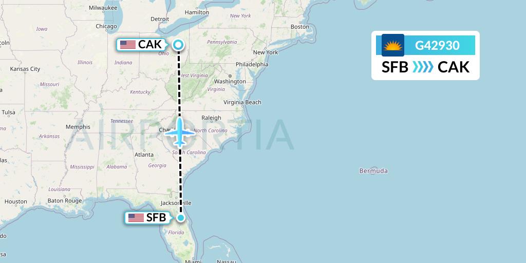 G42930 Allegiant Air Flight Map: Orlando to Akron