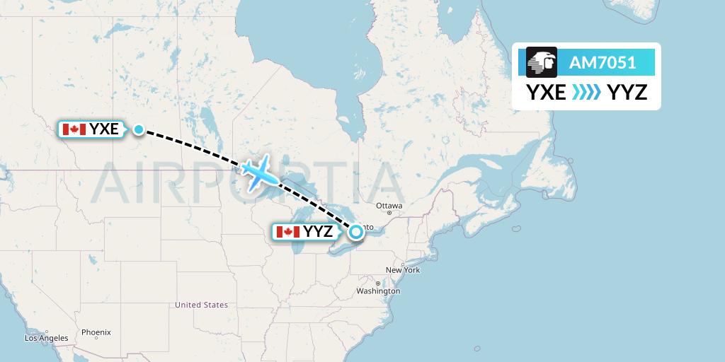 AM7051 Aeromexico Flight Map: Saskatoon to Toronto