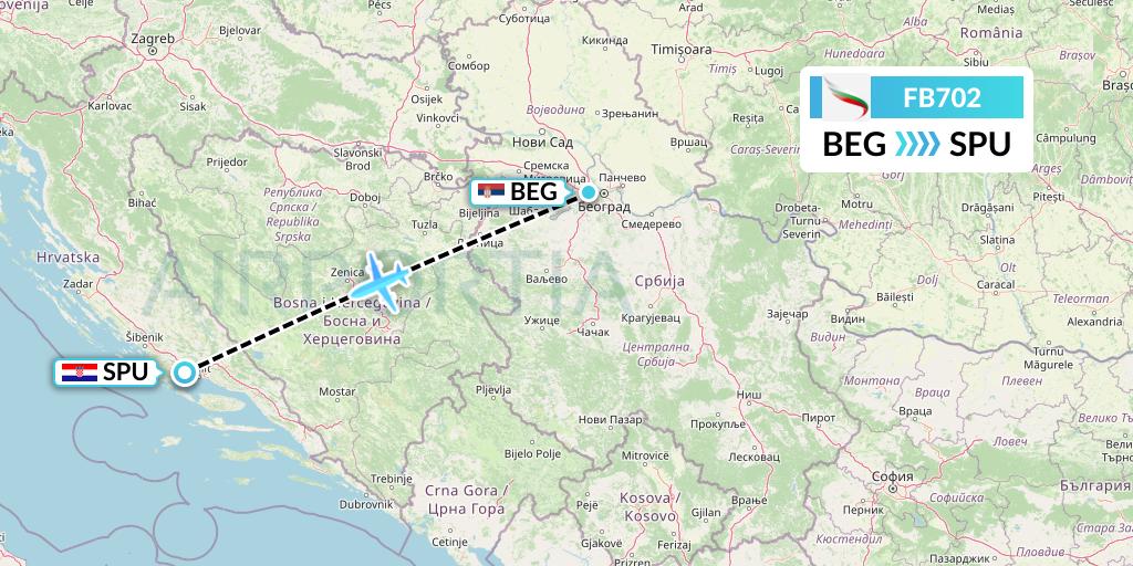 FB702 Bulgaria Air Flight Map: Belgrade to Split