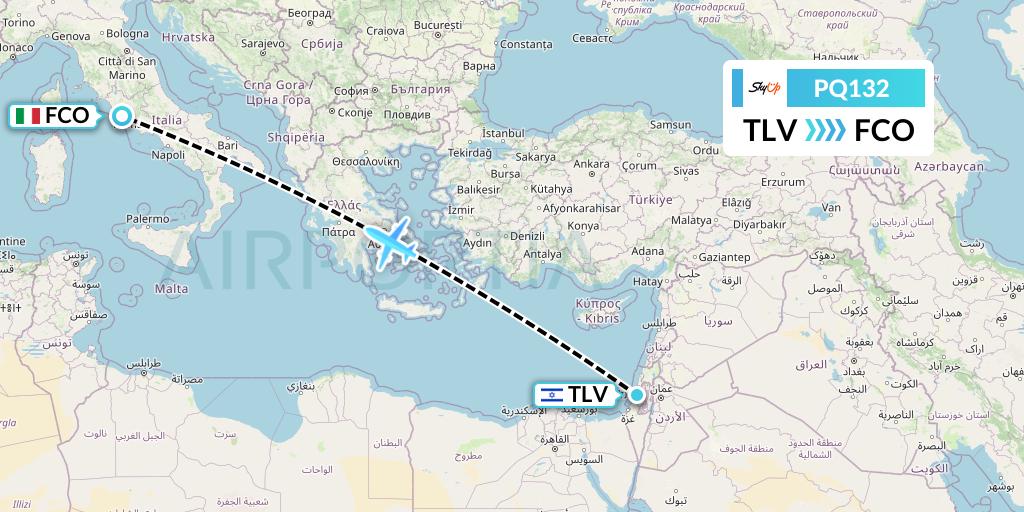 PQ132 SkyUp Airlines Flight Map: Tel Aviv to Rome