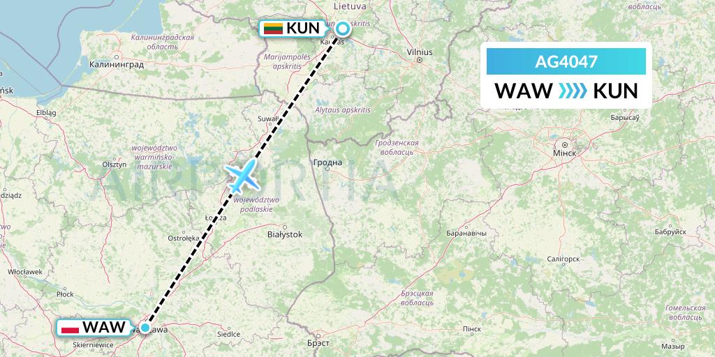 AG4047 Aruba Airlines Flight Map: Warsaw to Kaunas