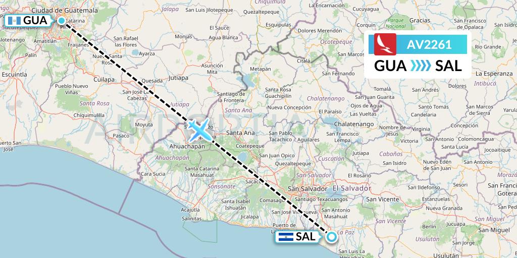 AV2261 Avianca Flight Map: Guatemala City to San Salvador