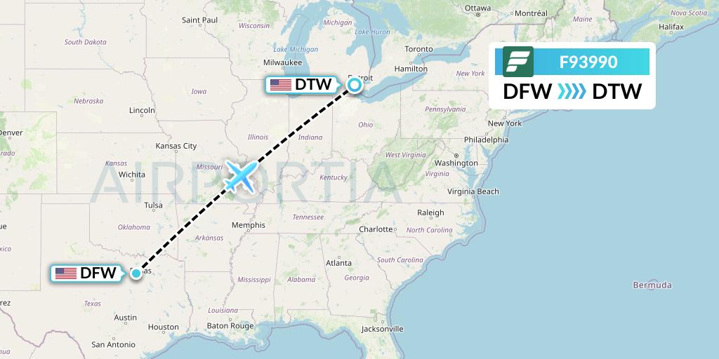 F93990 Frontier Airlines Flight Map: Dallas to Detroit