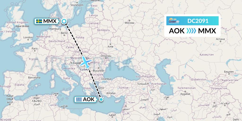 DC2091 Braathens Regional Flight Map: Karpathos to Malmo