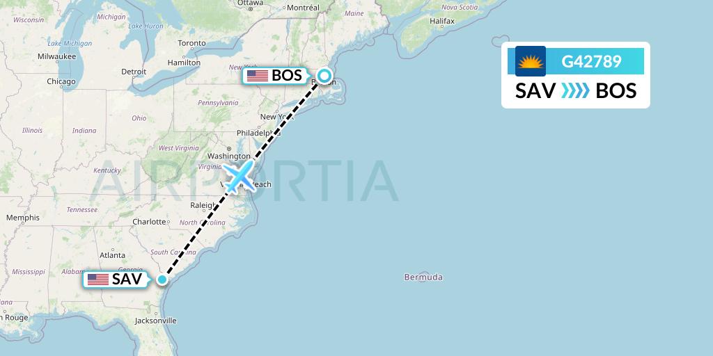 G42789 Allegiant Air Flight Map: Savannah to Boston