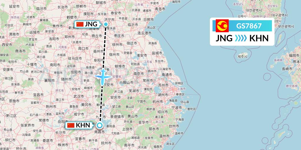 GS7867 Tianjin Airlines Flight Map: Jining to Nanchang