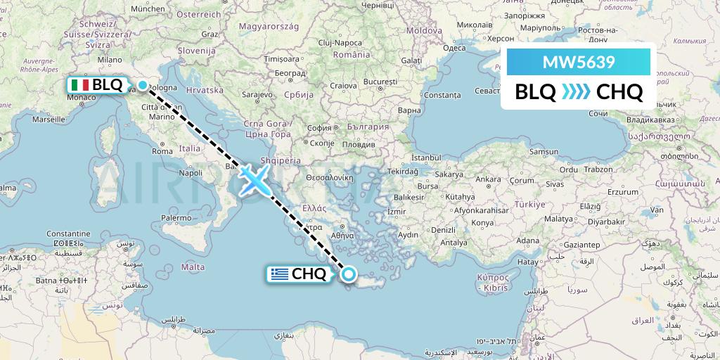 MW5639 Mokulele Flight Service Flight Map: Bologna to Chania