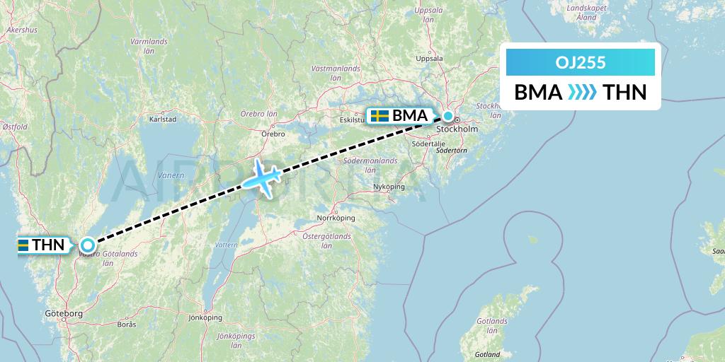 OJ255 NyxAir Flight Map: Stockholm to Trollhattan