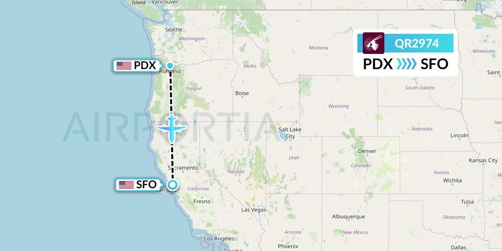 QR2974 Qatar Airways Flight Map: Portland to San Francisco