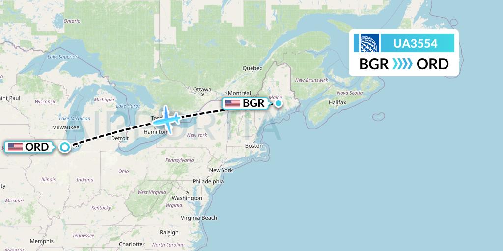 UA3554 United Airlines Flight Map: Bangor to Chicago