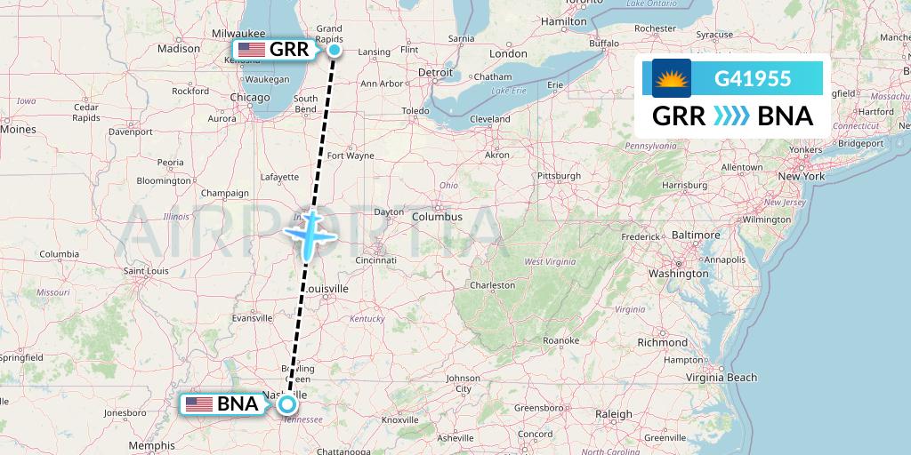 G41955 Allegiant Air Flight Map: Grand Rapids to Nashville