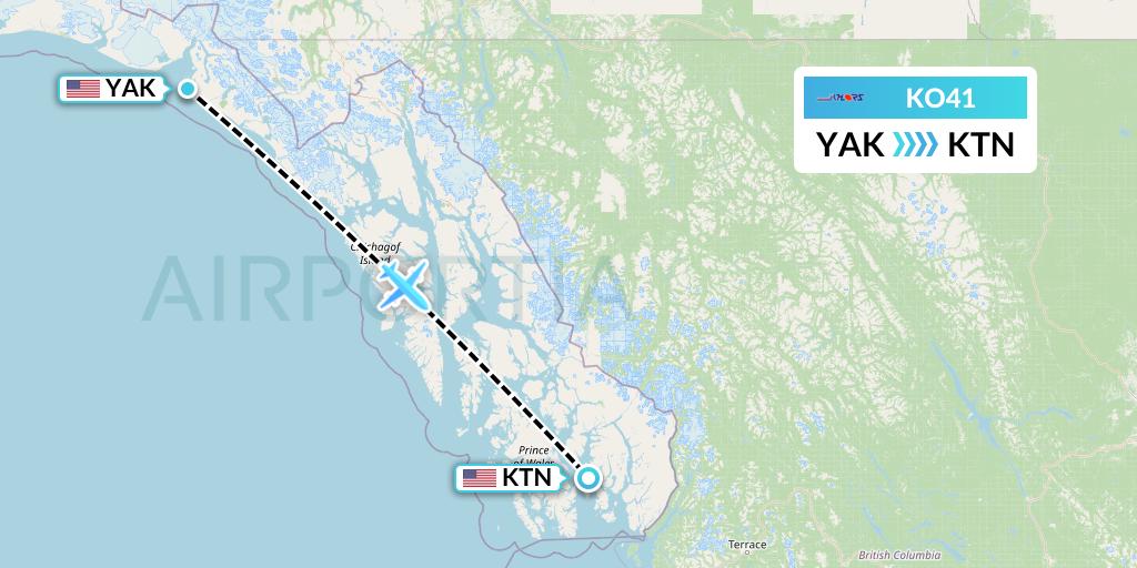 KO41 Komiaviatrans Flight Map: Yakutat to Ketchikan