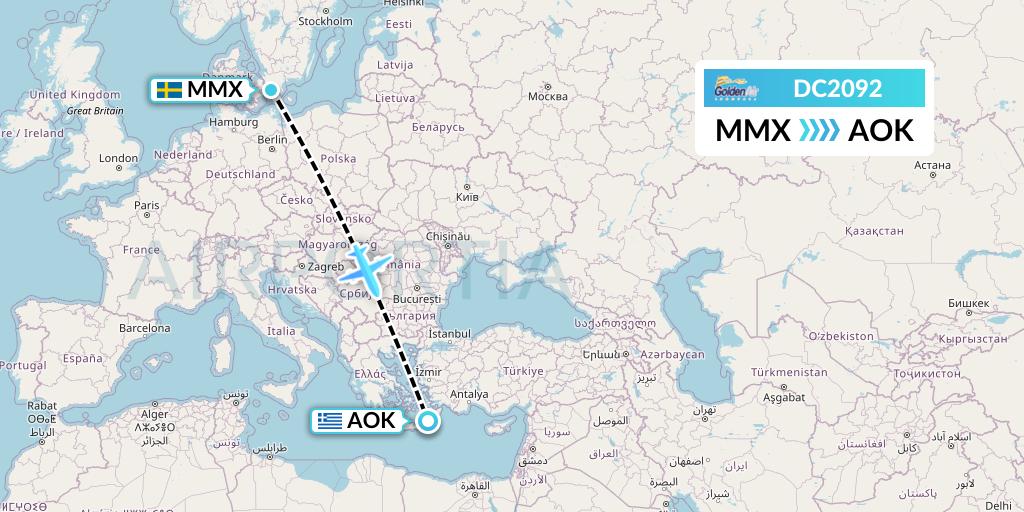 DC2092 Braathens Regional Flight Map: Malmo to Karpathos