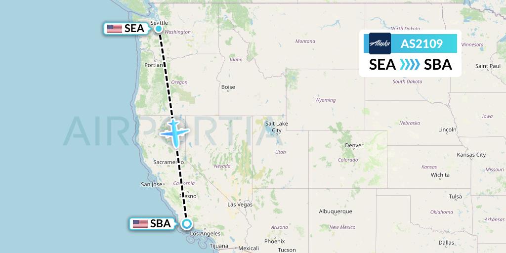 AS2109 Alaska Airlines Flight Map: Seattle to Santa Barbara