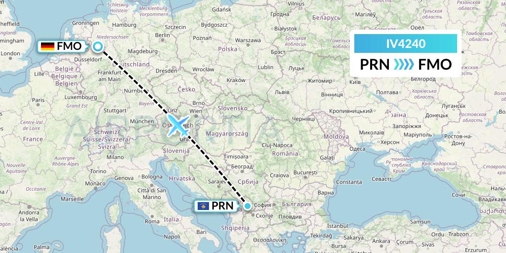 IV4240 VVB Aviation Malta Flight Map: Pristina to Munster