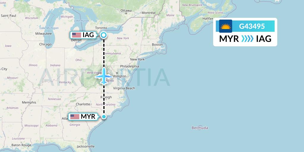 G43495 Allegiant Air Flight Map: Myrtle Beach to Niagara Falls