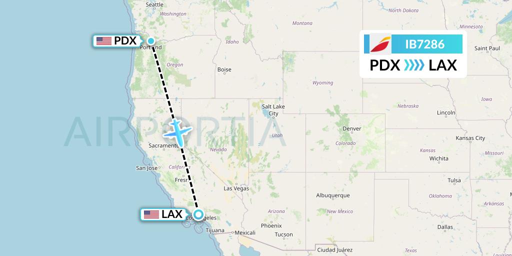 IB7286 Iberia Flight Map: Portland to Los Angeles