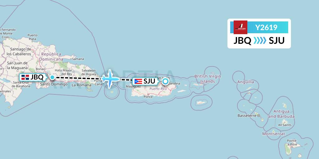 Y2619 Air Century Flight Map: Santo Domingo to San Juan