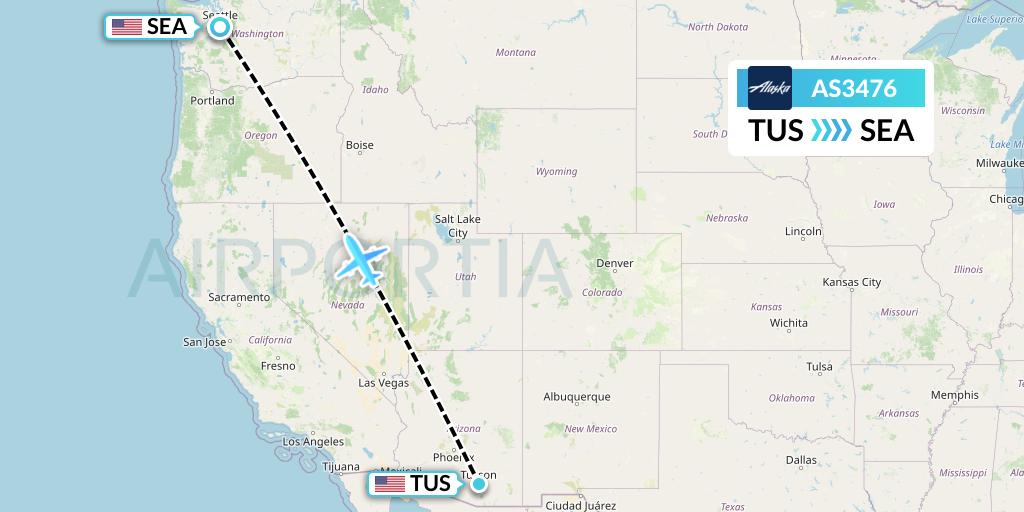 AS3476 Alaska Airlines Flight Map: Tucson to Seattle