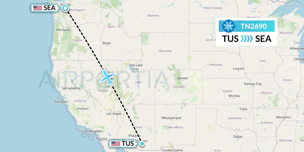 TN2690 Air Tahiti Nui Flight Map: Tucson to Seattle