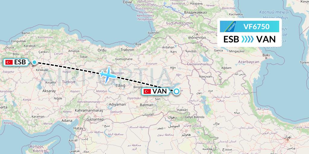 VF6750 ValuAir Flight Map: Ankara to Van