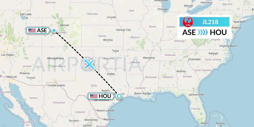 JL218 Japan Airlines Flight Map: Aspen to Houston