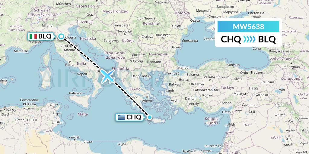 MW5638 Mokulele Flight Service Flight Map: Chania to Bologna