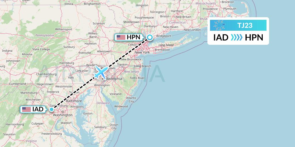 TJ23 Tradewind Aviation Flight Map: Washington to White Plains