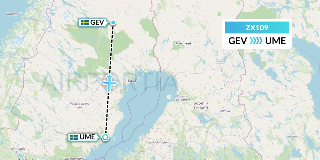 ZX109 Air Georgian Flight Map: Gallivare to Umea