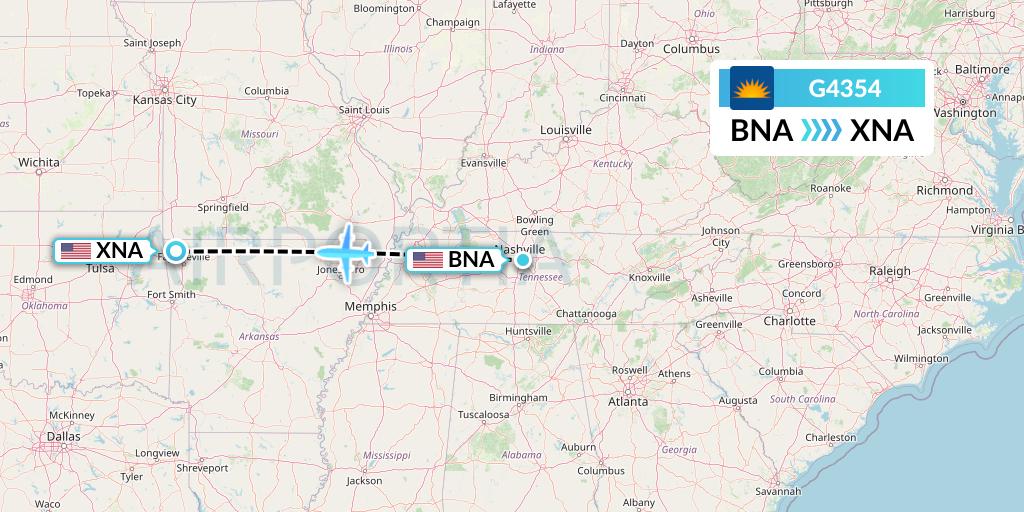G4354 Allegiant Air Flight Map: Nashville to Bentonville